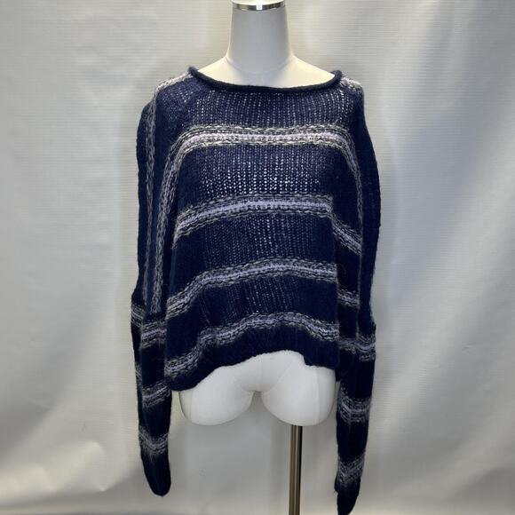 Free People Sweater Womens Small Blue Alpaca Stripe Knit Pullover Boho Peru Cozy - Picture 3 of 12